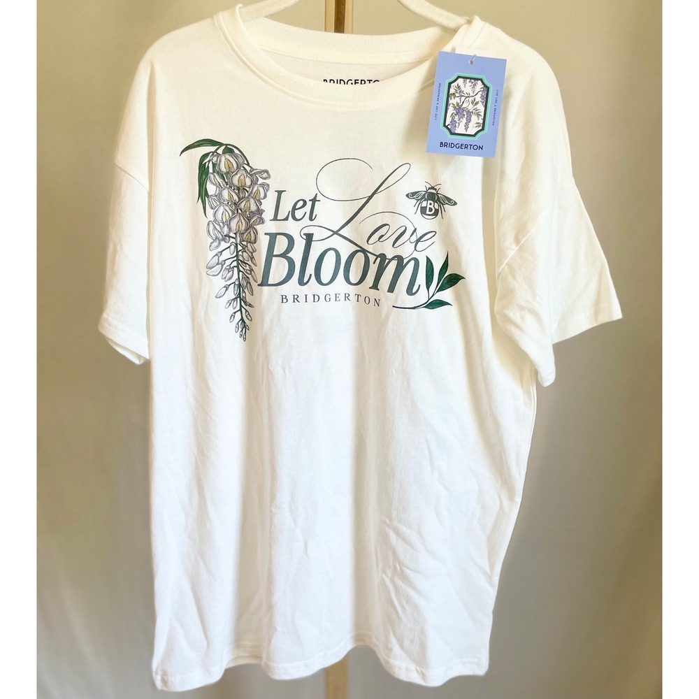 Bridgerton Let Love Bloom Graphic T-Shirt Cream Floral Botanical Netflix Small